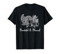 Bountiful & Blessed Thanksgiving Cornucopia Harvest Graphic T-Shirt