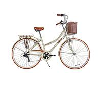 Bounty Boulevard Hybrid Bike - Classic Step-Through Frame with 6 Speed Shimano Gears, Sprung Saddle, Pannier Rack, and Front Basket - Formal Road Bike