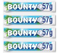 Bounty Coconut & Milk Chocolate Bars Multipack 4 x 57g - Twin Coconut-Filled Chocolate Bars, Classic Tropical Treat for Sharing & Snacking