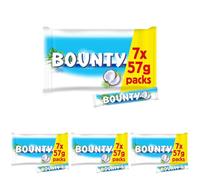 Bounty Coconut Milk Chocolate Bars Multipack, 7 x 57g, Tropical Chocolate Snack, Ideal for Sharing, Lunchbox Treats, Office Snacks, and Chocolate Gift Box or Hampers (Pack of 4)