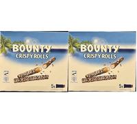Bounty Crispy Wafer Rolls 2 x (5x22.5g) Creamy, Chocolate-Flavoured Filling, Convenient for lunchboxes, backpacks, or travel, Satisfying crunch with every bite, Total 10 Bars