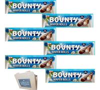 Bounty Wafer Rolls | 6 x22.5g | Creamy Coconut & Chocolate Wafer Rolls | Individually Wrapped | Perfect for Snacking & Gifting | Imported from Dubai