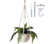 Bouqlife 43 Inches Macrame Plant Hanger Large for 12 inch Pot Extra Long No Tassel Cotton Rope Hanging Plant Holder with Ceiling Hook Bohemian Home Decor