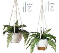 Bouqlife 43 Inches Macrame Plant Hangers Large for up to 12 inch Pot Extra Long with Heavy Duty Swag Hooks No Tassel Cotton Rope Hanging Plant Holders (Beige, 2 Pack)