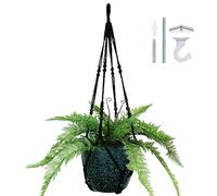 Bouqlife Large Macrame Plant Hanger Black 43 Inch Long for up to 12 Inch Pot No Tassel Cotton Rope Hanging Basket Plant Holder with Heavy Duty Ceiling Hooks
