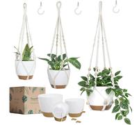 Bouqlife Macrame Plant Hangers with Self Watering Pots 3 Pack Hanging Planters for Indoor Plants