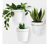 Bouqlife Wall Hanging Planter Indoor 6 inch Plant Holder Metal Ring with Selfwatering Pots Set of 3 White Gold