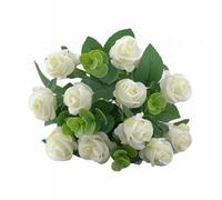 Bouquet Artificial Rose 5 Branches 11 Heads Realistic Green Leaves Easy Care Non Withered Artificial Faux Silk Rose Flower Balcony Decor Large Sunflowers Artificial Flowers (White, One Size)