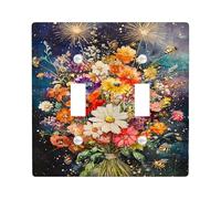 Bouquet Double Light Switch Cover Plate, Floral Fanciful Flowers Bees Spring Multicolor Plastic Standard Size Decorative Wall Plates for Living Room Bedroom Home Office Decor