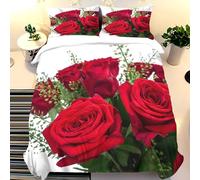 Bouquet Duvet Cover Set Red Roses Quilt Covers Soft Breathable Microfiber 3D Bedding Sets Emperor Size 290x235 cm with Zipper Closure and 2 Pillowcases b-1413