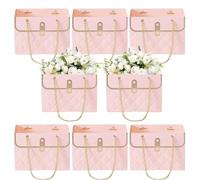 Bouquet Gift Bags - Empty Flower Box, 8Pcs Paper Carriers with Handles | Rectangular Trapezoidal Floral Arrangement Holder for Wedding Party Celebration Professional Florist Supplies