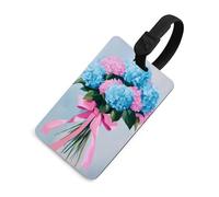 Bouquet of Blue Hydrangeas with Pink Ribbon Bow Luggage Tag Travel Bag Suitcase Baggage Name Tags