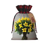 Bouquet Of Daffodils 1 Print Festive Plaid Gift Bag, Candy Bag, Drawstring Burlap Pouch For Holiday Presents Favor-M