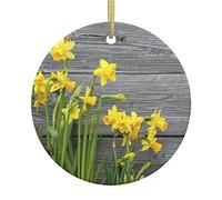 Bouquet Of Daffodils Christmas Ornaments, Beautiful Christmas Ceramic Round Pendant, Christmas Tree Decoration Baubles