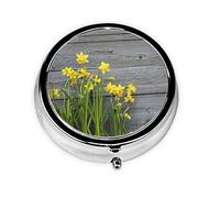 Bouquet of Daffodils Print Compact Round Mini Pill Box - Portable & Convenient Full-Print Design Pill Organizer