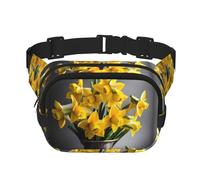 Bouquet of Daffodils Print Fashion Waist Packs Square Layer Waist Bag Black Belt Bag with Adjustable Strap, Black, One Size