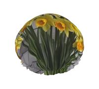 Bouquet of Daffodils Printed Shower Cap for Women Waterproof Bath Caps Reusable Double Layered Shower Hat Bathing Shower Caps for Men Ladies Spa Salon