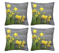 Bouquet Of Daffodils Printed Throw Pillow Case 40x40 Cm Set Of 4, Modern Square Pillowcases Cushion Covers For Home Decor Sofa Bedroom Couch
