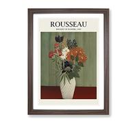 Bouquet Of Flowers Vol.2 By Henri Rousseau Exhibition Museum Painting Framed Print | A4 Walnut Framed Wall Art | Ready to Hang | Modern Floral Picture | Living Room Bedroom Lounge Office