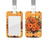Bouquet of Orange Flowers ID Badge Holder with Lanyard Vertical Card Case Protector Pouch with Clear Window Plastic Sliding ID Card Holder for NurseOffice Supplies Name Tag