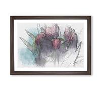 Bouquet of Red Tulips in Abstract Framed Print | A2 Walnut Framed Wall Art | Ready to Hang | Abstract Floral Picture | Living Room Bedroom Lounge Office