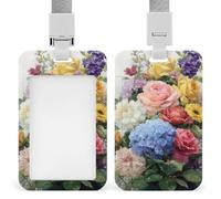 Bouquet of Roses Hydrangeas Peonies ID Badge Holder Retractable Clip Card Holder Card Protector Name Badge Name Tag for Work Office Doctor Nurse