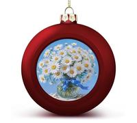 Bouquet of White Daisies Christmas Ball Ornaments Shatterproof Hanging Xmas Balls for Christmas Tree Decoration Red Xmas Tree Balls for Holiday Wedding Party