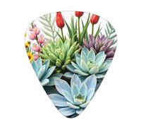 Bouquet Succulents Guitar Picks Gift Set - 12 Smooth Durable Plectrums For Acoustic, Electric & Bass Guitar, Perfect Present For Guitar Lovers & Musicians