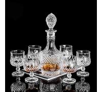 Bourbon Clear Whiskey Decanter，Hand painted Liquor Decanter Glasses Set, Crystal Design Decanter and 6 Glasses，Bourbon Scotch Vodka Wine，tequila，Home bar ，Brandy， Gifts for men