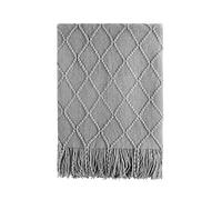 BOURINA Knitted Textured Throw Soft Sofa Blanket Light Grey 152x203cm | Soft textured solid knit fabric, decorative home throw, multi-use for sofa couch bed, lightweight warm, neutral home decor