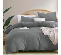 BOURINA Washed Microfiber Double Bedding Set Soft Breathable Quilt Cover with Zipper Closure and Matching Pillowcases Modern Dark Grey Design