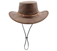 Bourke Authentic Bush Leather Hat Traveler Bac Pac Cowhide Cowboy Vintage Aussie Style (M) Brown