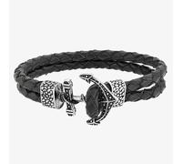 Bourne and Wilde Mens Double Black Leather Anchor Bracelet OSB-1730SBK