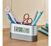 Coopers of Stortford - Clock Pen Holder Desk Tidy - Digital Display with Time, Date, Temperature & Alarm - Compact Organiser for Home or Office, Battery Operated