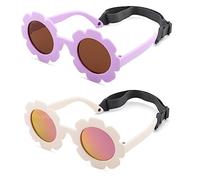 Bouryo Flexible Baby Polarized Flower Sunglasses with Strap Bendable Frame for Infant Boys Girls Ages 0-24 Months, A5 White/Purple Red Mirror + Purple/Brown, M