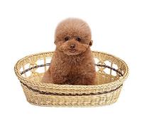 Bousige Dog Bed for Large Medium Small Dogs, Dog Pet Nest Imitation Rattan Dog Basket for Indoor & Outdoor Use with Bamboo Cooling Mattress 2 Colors 3 Sizes(A,52x40x23cm)
