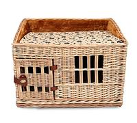 Bousige Dog Bed for Large Medium Small Dogs, Multifunction 2-Layer Pet Dog Bed Rattan Nesting Dog Cave Bed Dog Basket with Cotton and Cooling Mattress(A,66X48X40X50CM)