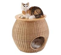 Bousige Dog Bed for Large Medium Small Dogs, Pet Bed Dog Cat House Rattan Soft Warm Washable Scratch Proof With Cushion And Pine Lid Four Seasons 45x45cm