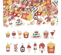 Boutgiem 56Pcs Enamel Food Charms Red Enamel Charms for Jewelry Making Cute Chips Candy Ice Cream Charm Lovely Cartoon Earring Charm for Woman Necklace Bracelet DIY Crafts