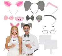 BOUTICOL 11 Pcs Elephant and Pig Costume include Elephant and Pig Headband Tail Nose Glasses and 2 Brands Book Story Character Costume Couple Cosplay Party
