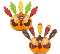BOUTICOL 2 Sets Thanksgiving Pumpkin Turkey Making Kit, Colorful Wooden Turkey Parts for Poke into Pumpkin, DIY Turkey Pumpkin Decoration for Autumn Fall Harvest Home Decor