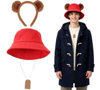 BOUTICOL 4 Pcs Halloween Bear Costume include Bear Ear Headband Red Hat Tag and Hemp Rope for Halloween Cosplay Party