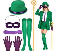 BOUTICOL 6 PCS Question Costume Accessories include Green Hat Socks Purple Eye Mask Tie Gloves and Golden Cane for Woman Halloween Cosplay Party