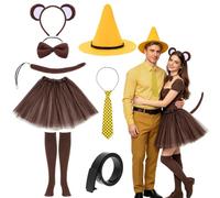 BOUTICOL 8 Pcs Halloween Monkey Couple Costume include Women Headbands Tail Skirts Socks and Man Conical Hats Ties Belts for Halloween Cosplay Party