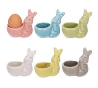 BOUTICOL Set of 6 Easter Rabbit Porcelain Egg Cups, Easter Decoration Rabbit Egg Stand for Breakfast Tables, 8 x 8 cm, Porcelain Egg Holder for Table Decoration, Easter Gifts