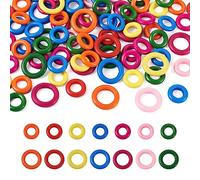 Boutigem 100pcs Colorful Macrame Wooden Rings Smooth Painted Donut Wood Circles Linking Rings 25-35mm for DIY Wood Hoops Ornaments Ring Jewelry Connector Making