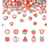 Boutigem 100Pcs Fruit Theme Handmade Polymer Clay Beads Red Strawberry Watermelon Tomato Orange Shape Clay Beads Bulk for DIY Bracelet Necklace Jewelry Making