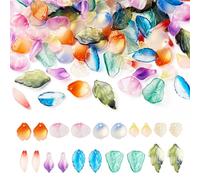 Boutigem 100Pcs Leaf Glass Charms Colorful Crystal Flower Petal Leaf Bead Charms Assorted Leaves Dangle Pendants Gradient Petaline Leaves Pendants for DIY Crafts Earring Bracelet Necklace Making