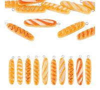 Boutigem 10Pcs Baguette Resin Charms Cute 3D French Bread Pendants Imitation Food Charms Lovely Bread Hang Ornament for DIY Crafts Earring Keychain Jewelry Making
