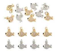 Boutigem 10Pcs Brass Cubic Zirconia Fish Charms Micro Pave Clear CZ Stone Fish Pendants Marine Life Theme Ocean Animal Rhinestone Charms for Jewelry Making DIY Earring Necklace Bracelet